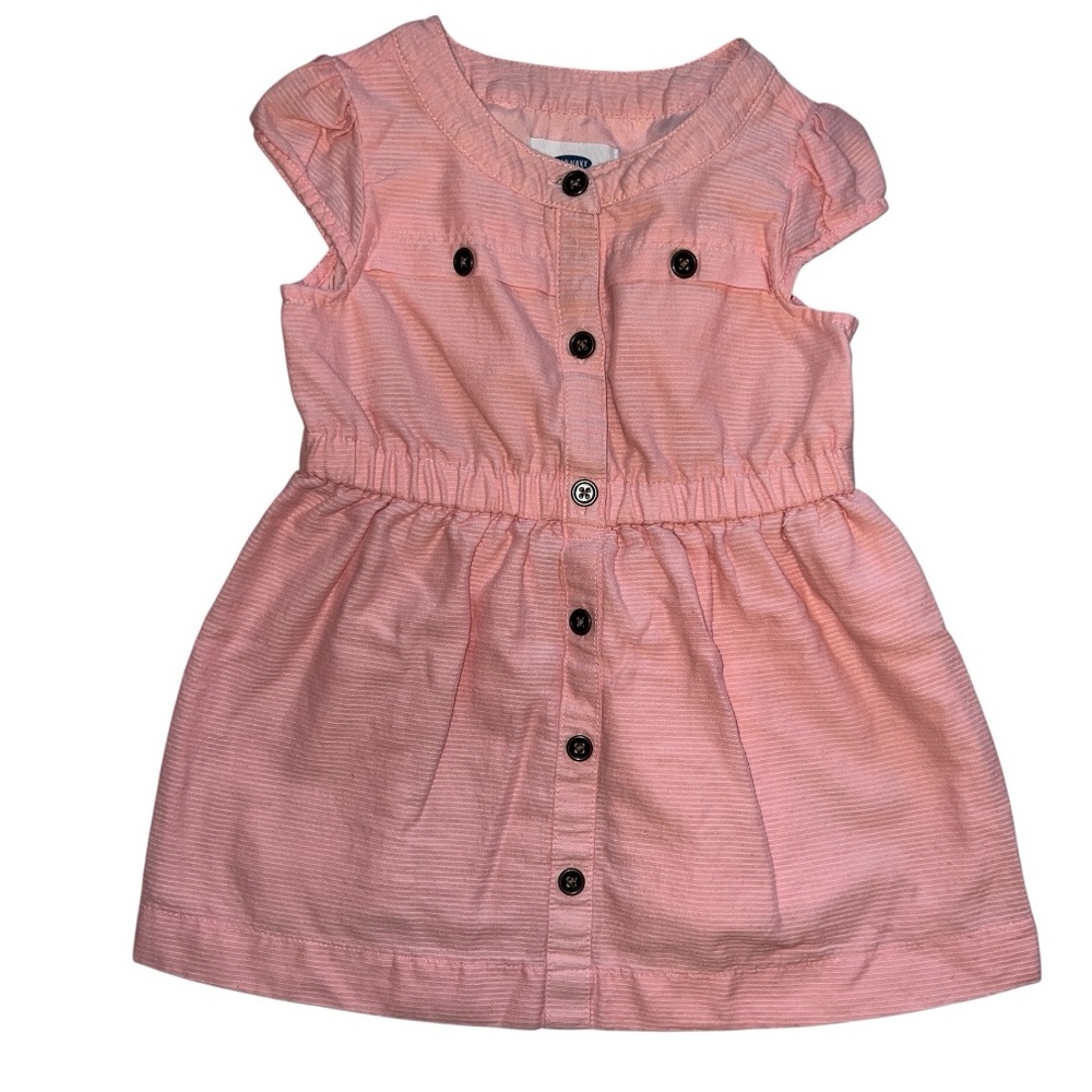 Old Navy Pink Toddler Dress with Cinched Waist, Button Details & Faux Pockets